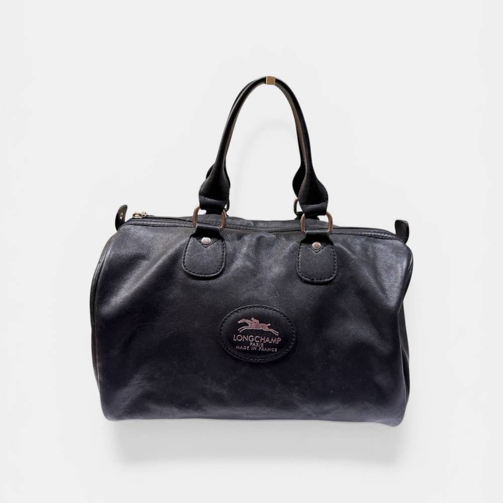 Vintage Longchamp Black Leather Boston handbag